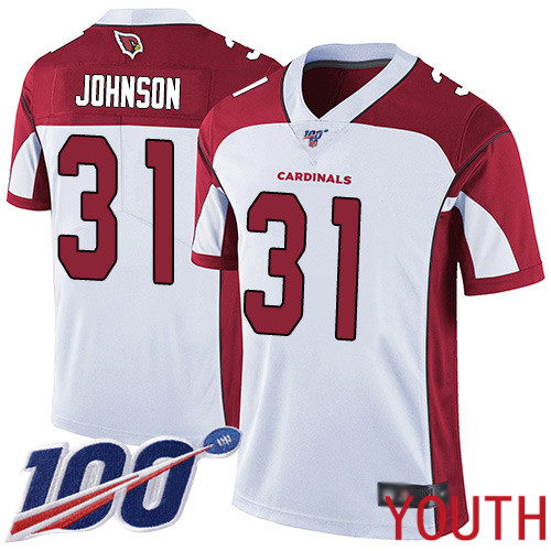 Arizona Cardinals Limited White Youth David Johnson Road Jersey NFL Football #31 100th Season Vapor Untouchable